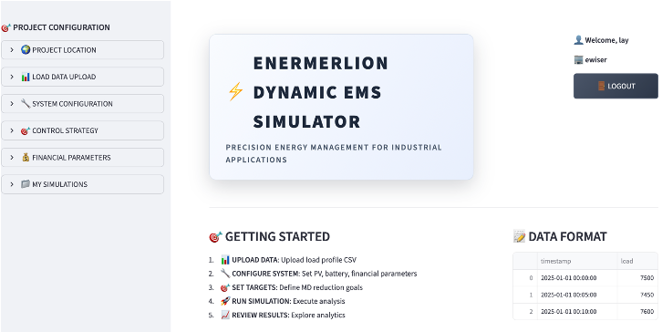 Dynamic EMS Simulator project configuration interface